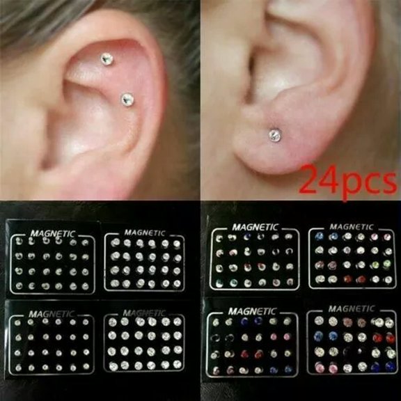 EOEMY 12Pairs/Set Magnetic Ear Studs Earrings For Women Fake Piercing Fake Nose Rings-Silver