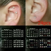 EOEMY 12Pairs/Set Magnetic Ear Studs Earrings For Women Fake Piercing Fake Nose Rings-Silver