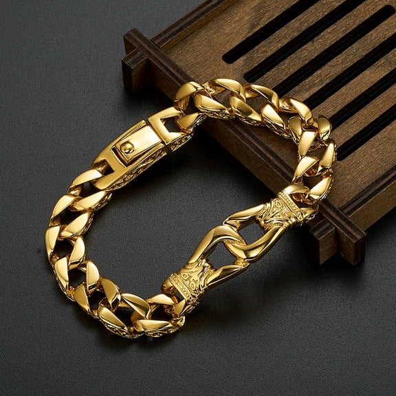 EOEMY 12mm High Polished Gold Stainless Steel Gothic Cuban Chain Link Men'S Bracelet-Default
