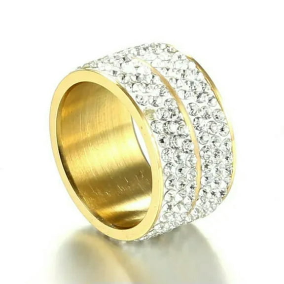 EOEMY 12mm Six Rowes Cz Silver Gold Black Bands Women'S Stainless Steel Ring Size 7-12