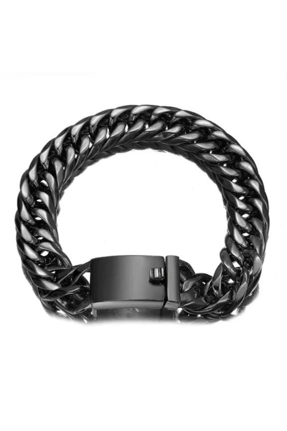 13/16mm Heavy Gold Black Silver Color Stainless Steel Curb Chain Men Bracelet-Black-16mm-7 Inches Bracelet