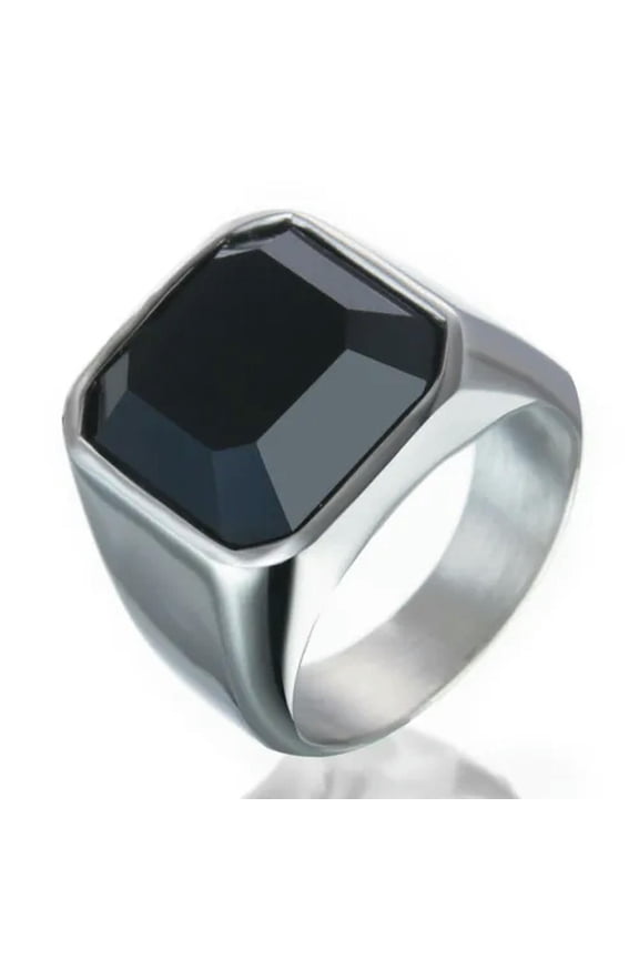 14*14mm Black Agate Wedding Party Band Men'S Stainless Steel Gift Ring Size 7-13