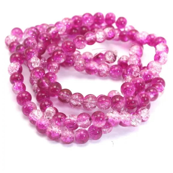 EOEMY 140 Pcs Crackle Cracked Round Glass Crystal Charm Beads 6mm Craft Diy Colour-Hot Pink White