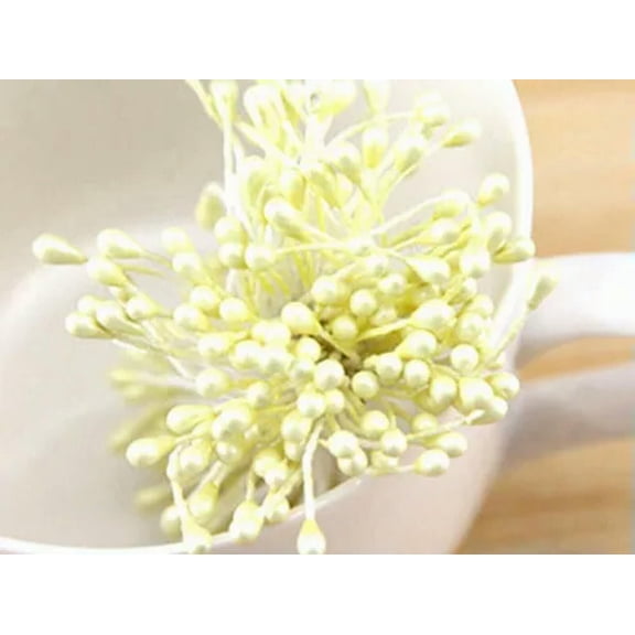 EOEMY 1400 Pcs Pearl Effect Artificial Flower Stamen Double Round Heads Cotton String-A: Ivory