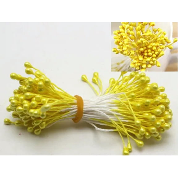 EOEMY 1400 Pcs Pearl Effect Artificial Flower Stamen Double Round Heads Cotton String-R: Yellow