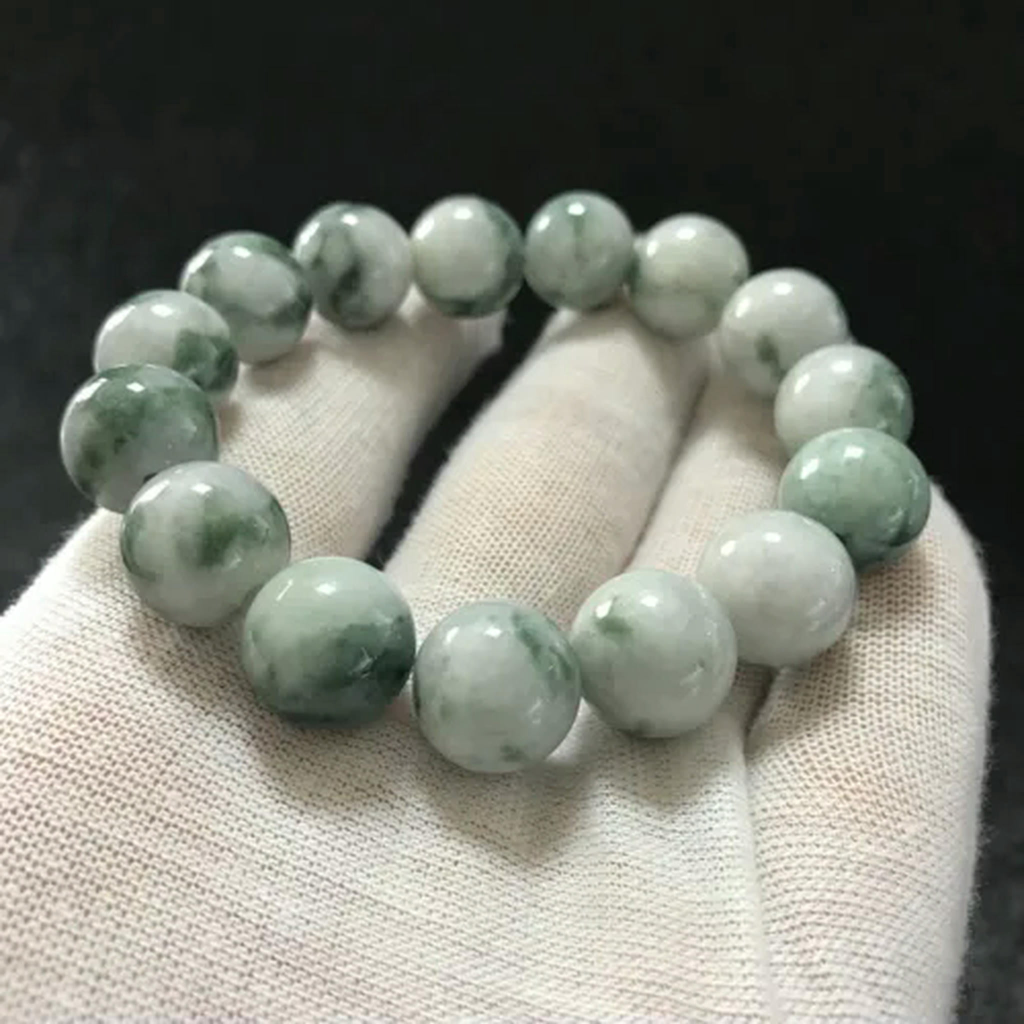 EOEMY 14mm Certified Burma Jade Bracelet Beaded Bracelet Jade Bangle For Men Women