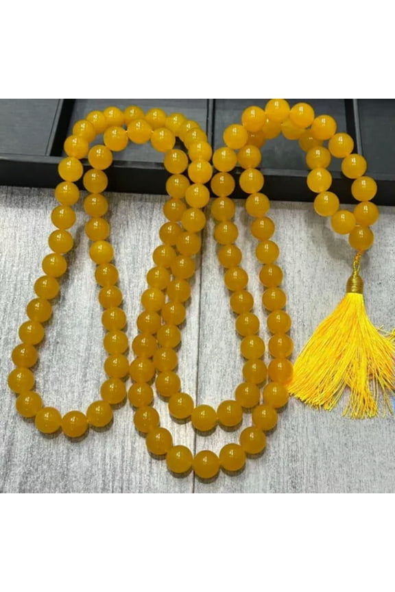 14mm Certified Natural Ice Yellow Myanmar Jade Jadeite 108 Round Beads Necklaces