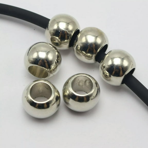 EOEMY 15 Silver Tone Metallic Acrylic Round Pony Beads 19X15mm Big Hole Chunky Beads