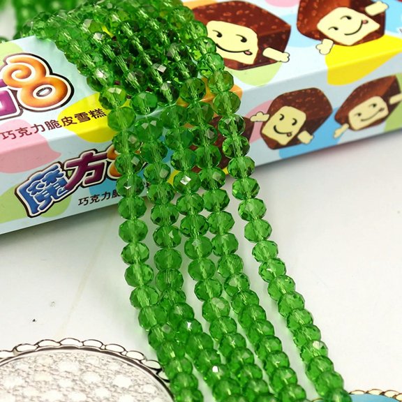 EOEMY 150Pcs 2X3mm Faceted Rondelle Crystal Glass Beads ~ Green Craft Jewelry Making