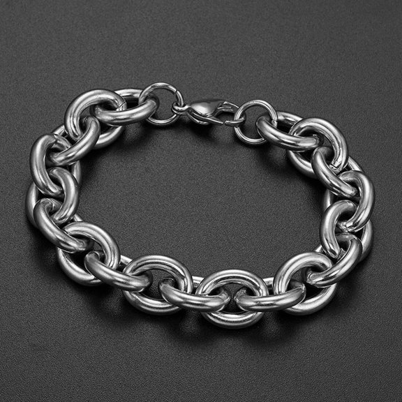 EOEMY 15mm 8.66" Heavy Men Boys 316L Stainless Steel Rolo Link Chain Bracelet Bangle-Default