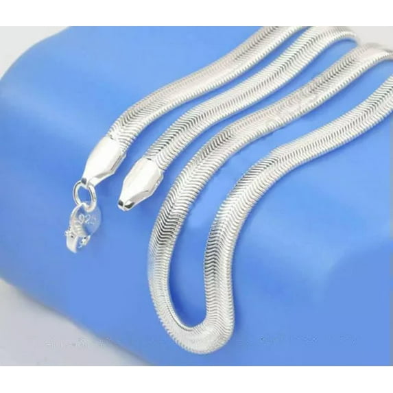 EOEMY 16-24Inch 925 Silver 6mm Wide Flat Snake Chain Men Popular Long Necklace X01-16