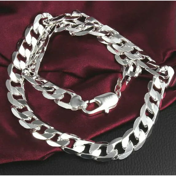EOEMY 16-24Inch 925 Sterling Silver Jewelry Unisex 8mm Flat Curb Pendant Necklace X3-22