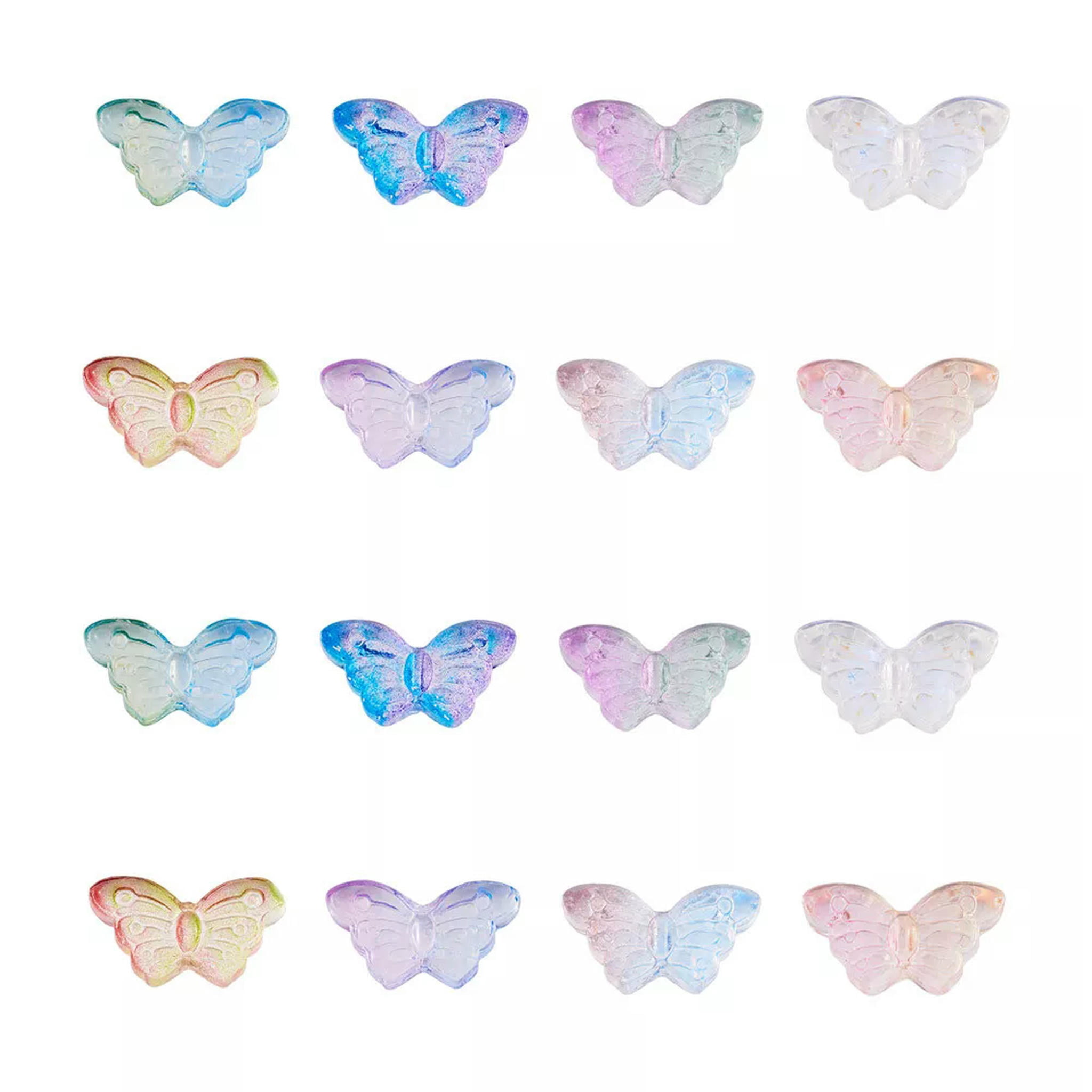 EOEMY 160Pc 20Pc/Color Two Tone Glass Butterfly Pendants Colorful Dangle Charms 15X8mm