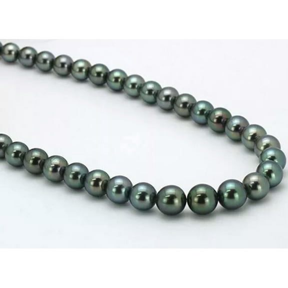 EOEMY 18"8-9mm Natural Tahitian Genuine Black Round Pearl Necklace