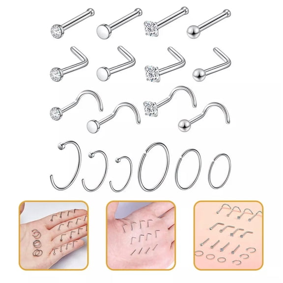 EOEMY 18 Pcs Nose Rings Sterling Hoop Stainless Steel Stud And Women