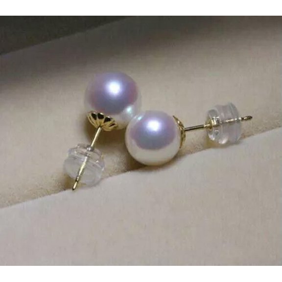 EOEMY 18K Gold Aaa+ 8-9mm Real Natural Akoya White Round Pearl Earrings Au750