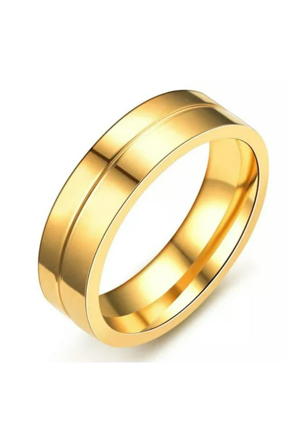 18K Gold Plated Couple Ring Men/Women Lovers Cz Titanium Steel Wedding Band 6-12