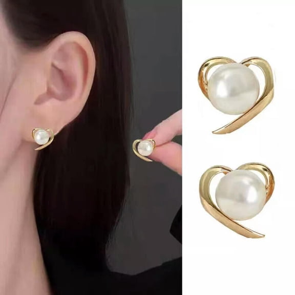 EOEMY 18K Gold Plated Heart Love Pearl Stud Earrings Womens Jewelry Party Accessories