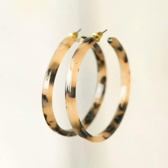 EOEMY 18K Gold Plated Tea Color Leopard Hoop Earrings Womens Jewellery Party 50mm