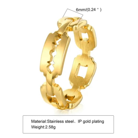 EOEMY 18K Gold Plating Hollow Band Stainless Steel Women'S 6mm Silver Ring Size 6-12