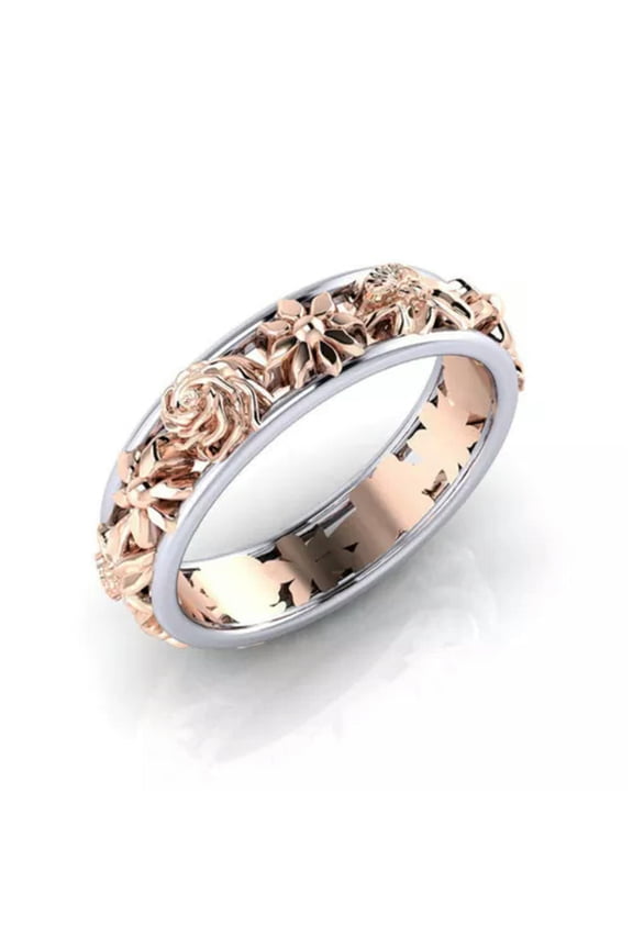 18K Rose Gold Filled Alloy Beauty Flower Wedding Engagement Ring Gift 6-10-8