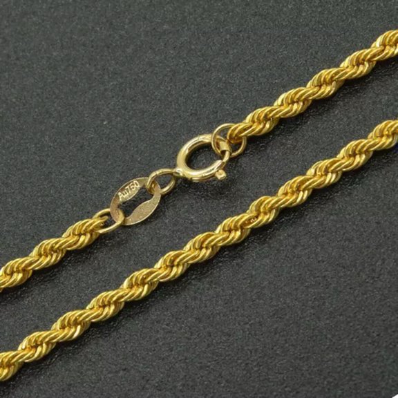 EOEMY 18K Solid Gold Rope Chain Singapore Twist Necklace Men Women 2mm 16"-24"-45Cm