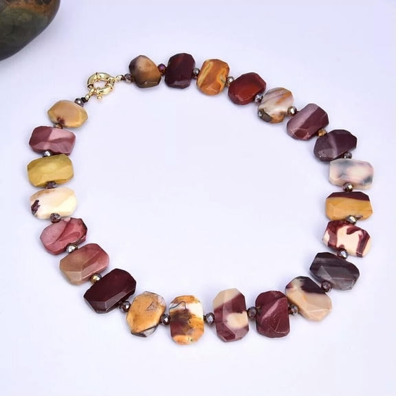 EOEMY 19'' Natural Mookaite Jasper Real Gems Stone Rectangle Necklace For Women