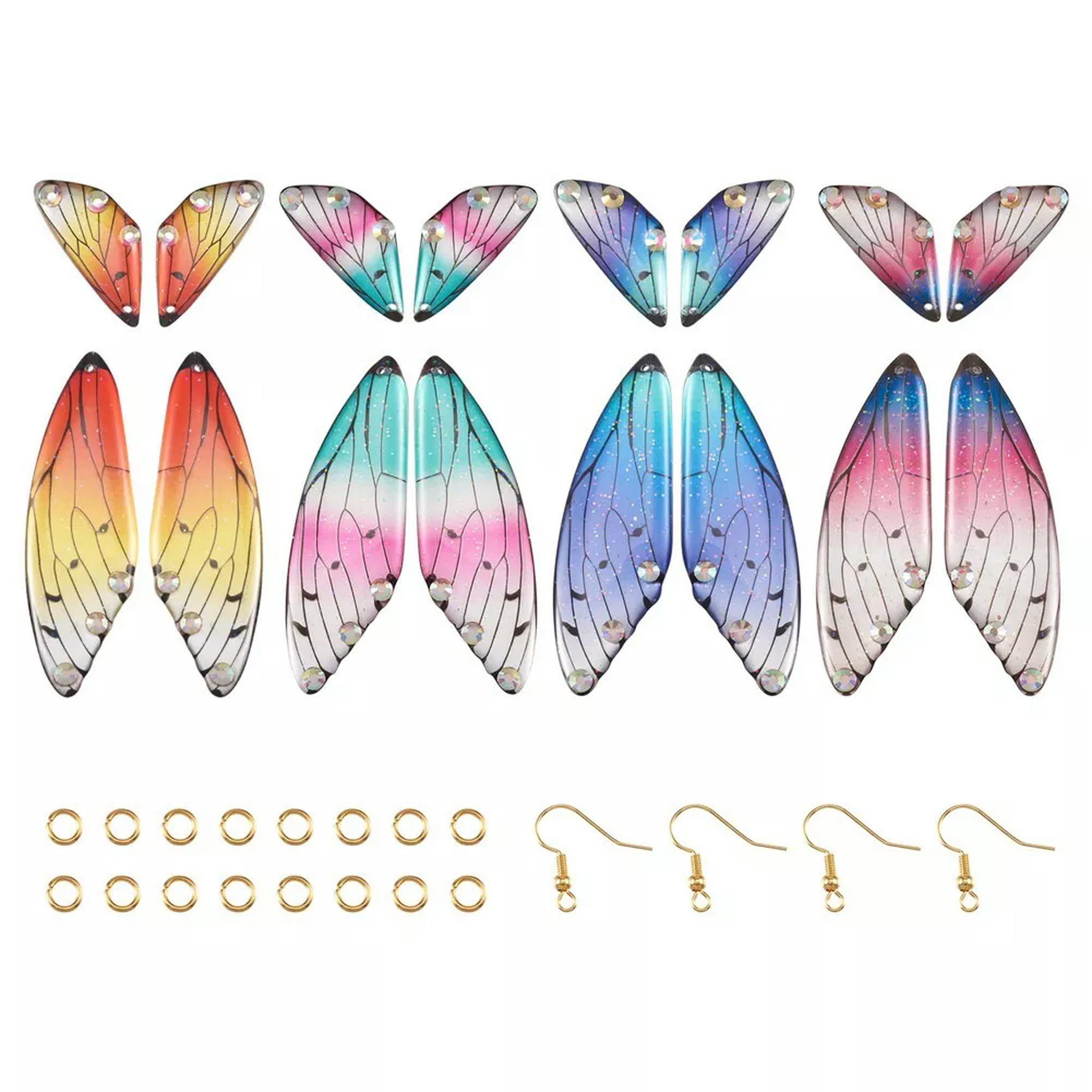 EOEMY 1Box Resin Rhinestone Diy Butterfly Wings Dangle Pendant Hook Earring Making Kit