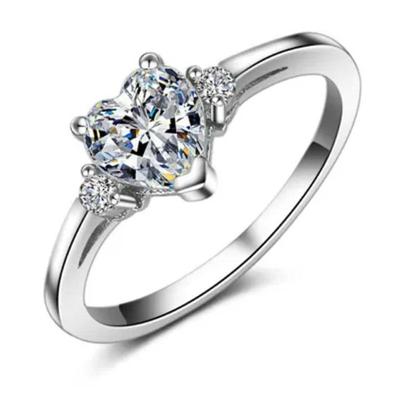 EOEMY 1Ct Love Heart Engagement Cz Band Men Women'S 925 Silver Wedding Ring Size 3-13