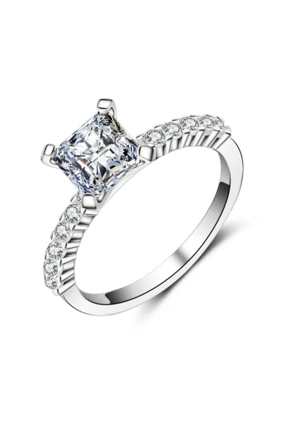 1Ct Unique Princess Cut 4-Claw Cz Band 925 Silver Women'S Wedding Ring Size 5-10