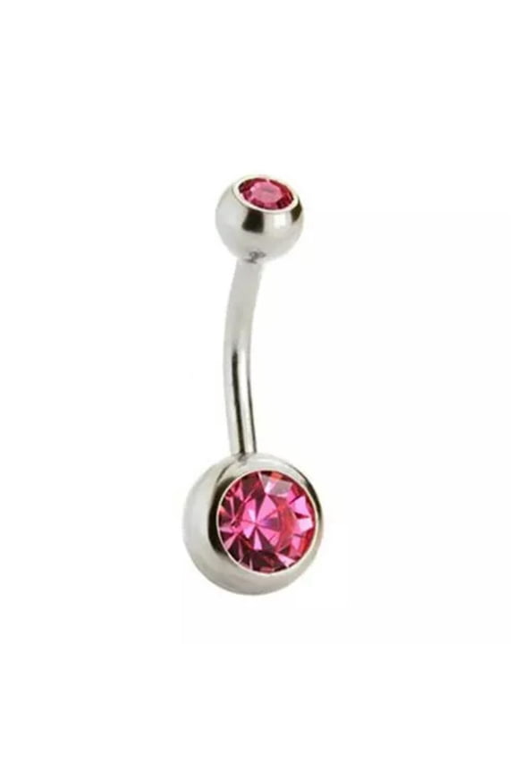 1Pc Belly Bar Crystal Gem Navel Ring Surgical Steel Body Piercing Jewellery-Pink
