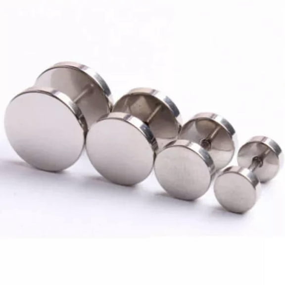 EOEMY 1Pc Cool Punk Black Stainless Steel Ear Stud Men And Womens Piercing Earrings-Silver-14mm