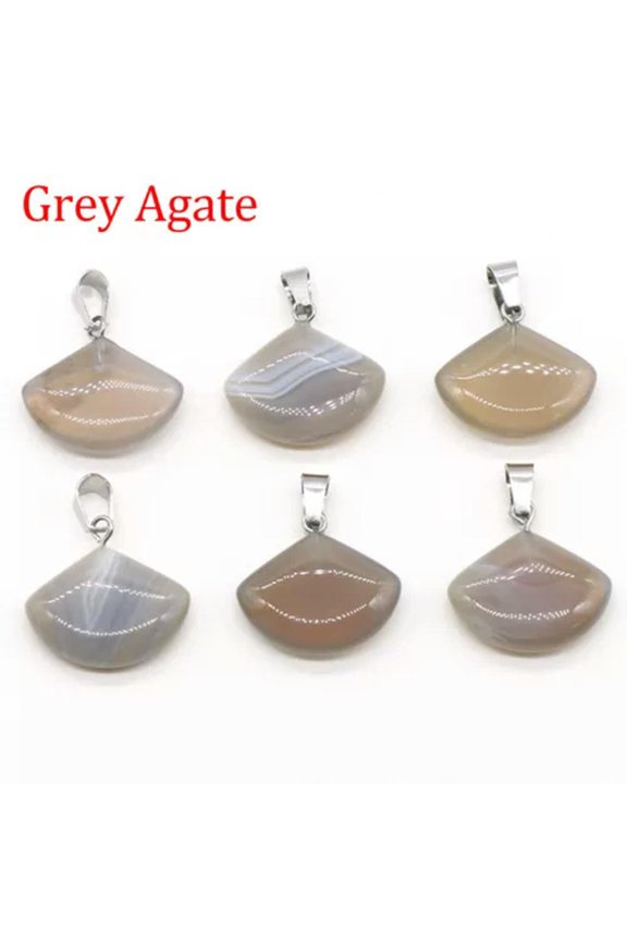 1Pc Crystal Star Fan Flower Triangle Shape Pendant Beads Jewelry Making Necklace-Gray Agate (Fan)-1Pc (Random Pick)