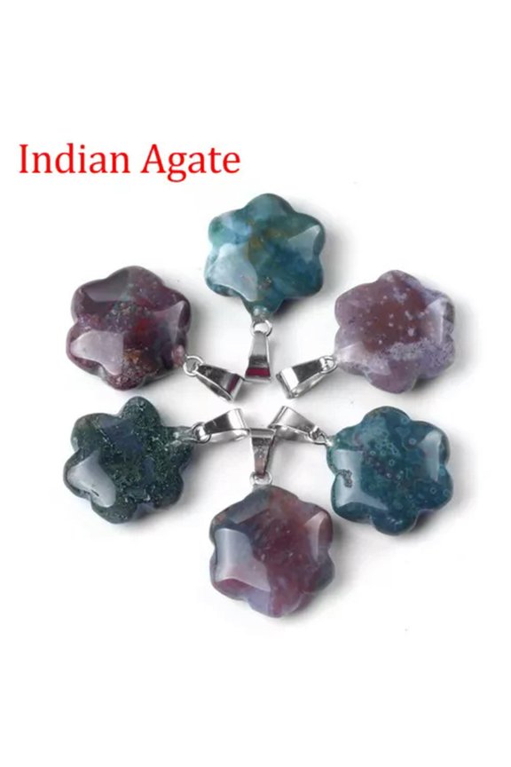 1Pc Crystal Star Fan Flower Triangle Shape Pendant Beads Jewelry Making Necklace-Indian Agate (Flower)-1Pc (Random Pick)