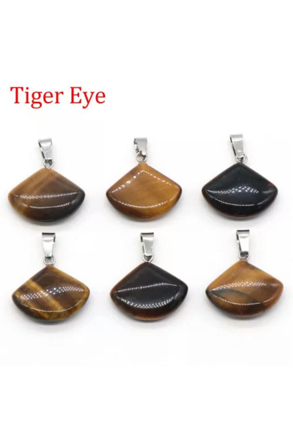 1Pc Crystal Star Fan Flower Triangle Shape Pendant Beads Jewelry Making Necklace-Tiger Eye (Fan)-1Pc (Random Pick)