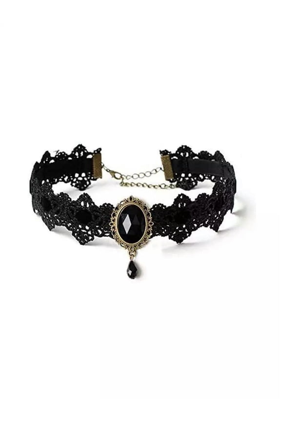 1Pc Gothic Lace Choker Crystal Choker Pendant Retro Necklace Accessories Vampire-Default
