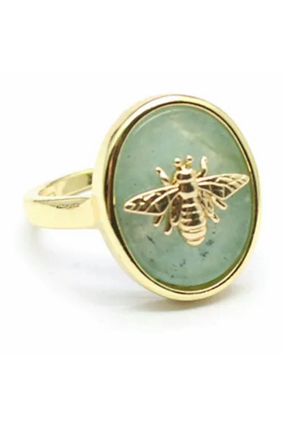 1Pc Mini Bee Crystal Ring Oval Natural Chakra Quartz Stone Opening Reiki Healing-Aventurine