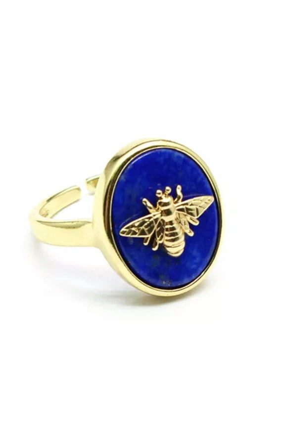 1Pc Mini Bee Crystal Ring Oval Natural Chakra Quartz Stone Opening Reiki Healing-Lapis Lazuli