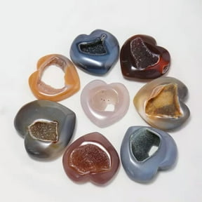 EOEMY 1Pc Natural Geode Agate Quartz Heart Hand Carved Crystal Healing Rough Palmstone-4-5Cm