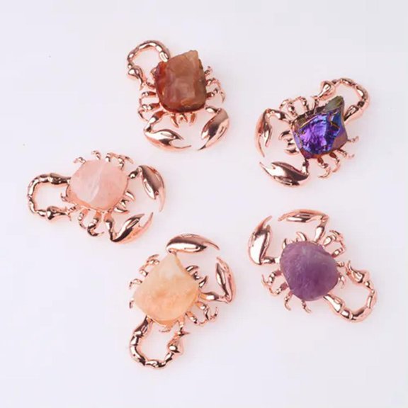 EOEMY 1Pc Natural Raw Rough Crystal Quartz Stone Scorpion Ornaments Diy Skull Crafts-Rose Gold-1Pc (Random Crystal)
