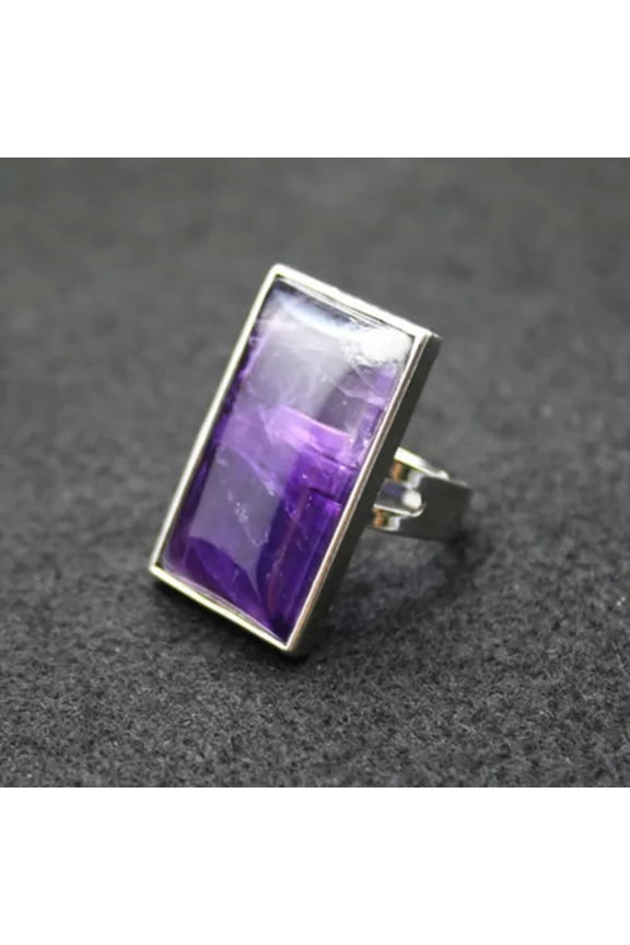 1Pc Rectangular Ring Natural Crystal Quartz Chakra Opening Jewelry Healing Reiki-Amethyst