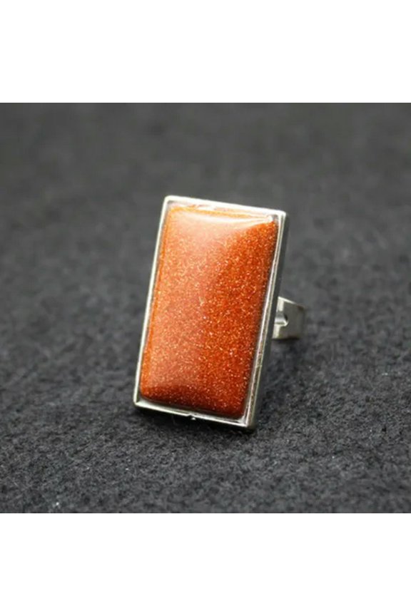 1Pc Rectangular Ring Natural Crystal Quartz Chakra Opening Jewelry Healing Reiki-Gold Sandstone