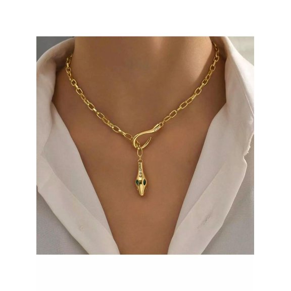 EOEMY 1Pc Stainless Steel Stylish Snake Design Necklace With Rhinestone Decoration,-Default