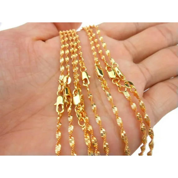 EOEMY 1Pcs 16-30Inches Jewelry 18K Yellow Gold Filled Double Water Wave Chain Necklace-30
