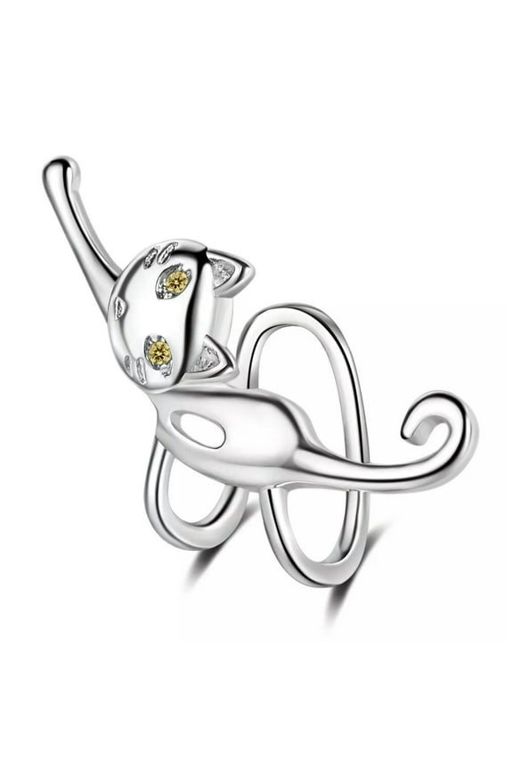 1Pcs 925 Sterling Silver Cat Clip On Earring No Ear Hole Piercing Ear Cuff