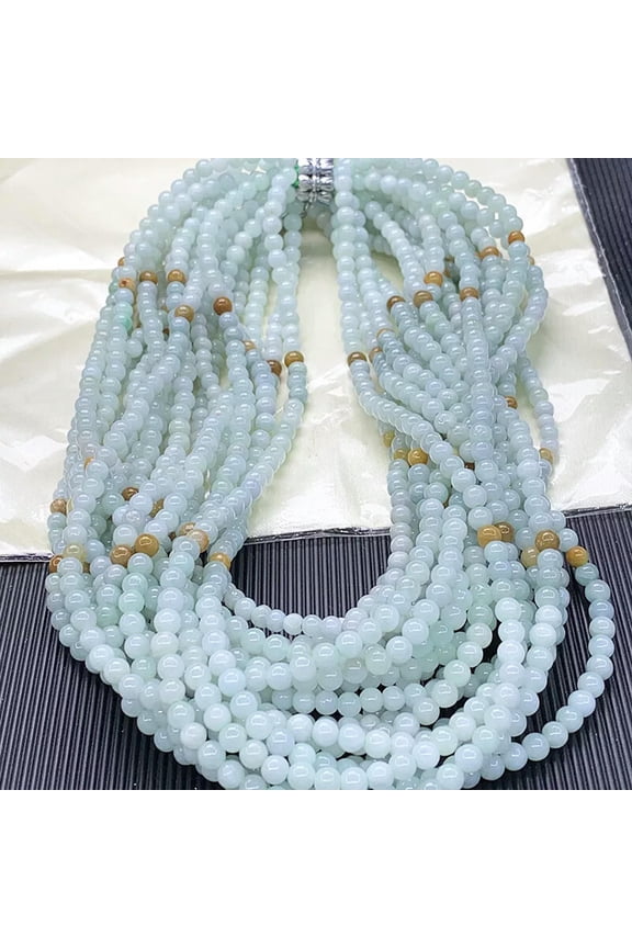 1Pcs Certified Green Yellow Burma A Jade Jadeite Bead Necklace 20 Inches Gift