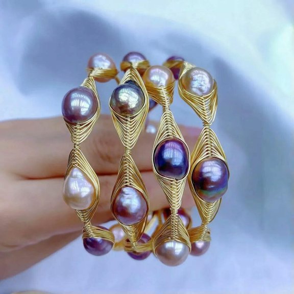 EOEMY 1Pcs Exquisite Handmade Aaa+ Baroque Mixed Color Pearl Bracelet