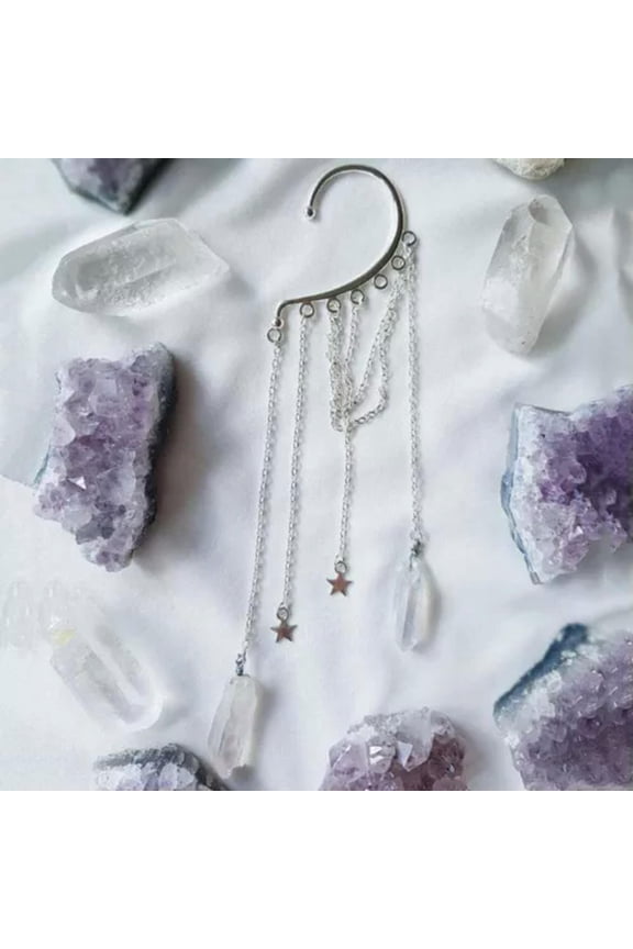 1Pcs Rainbow Aura Crystal Star Moon Drop Dangle Earrings No-Pierced Ear Hook-8-White-Silver