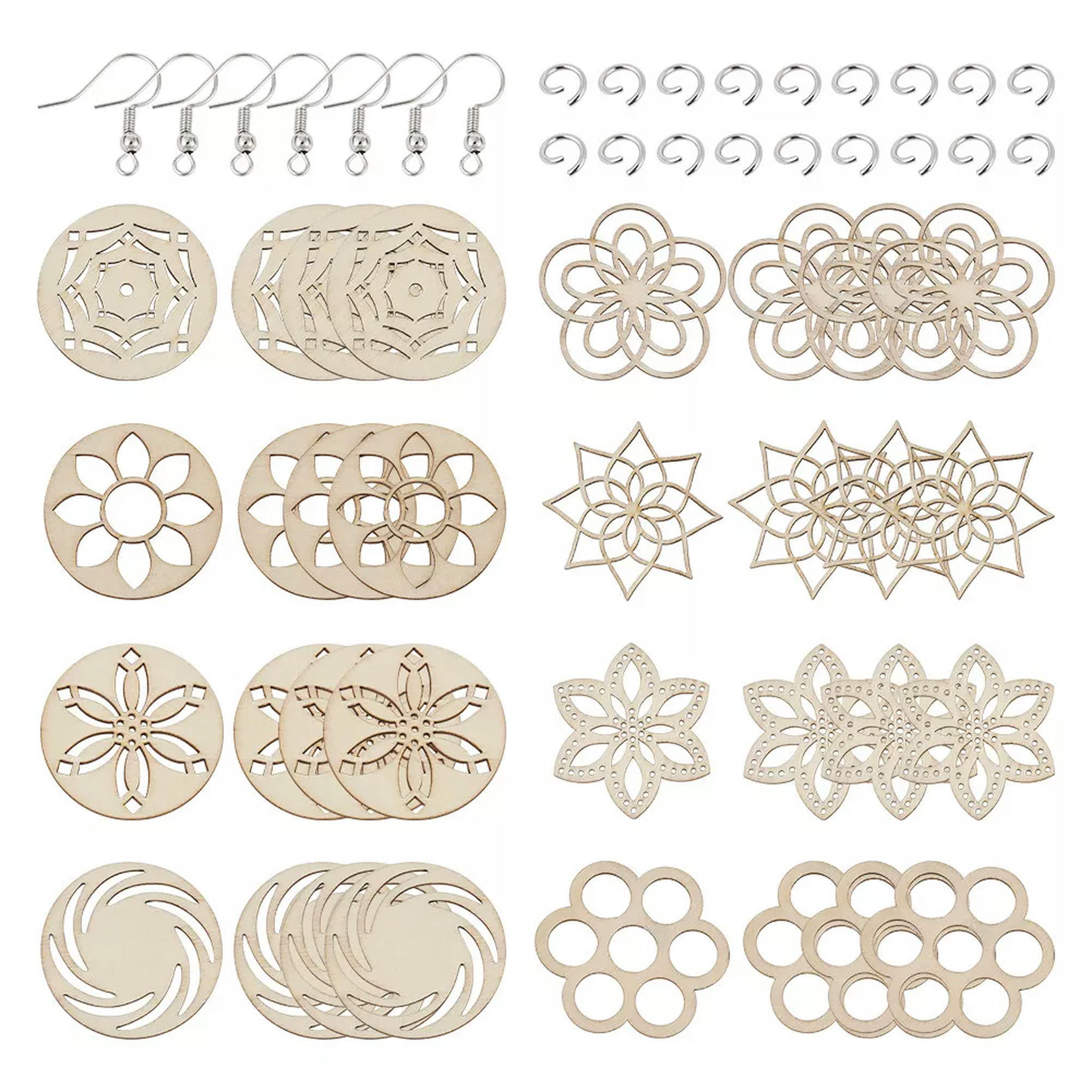 EOEMY 1Set Diy Dangle Earring Making With 80Pc Wood Filigree Joiners 80X Earring Hooks
