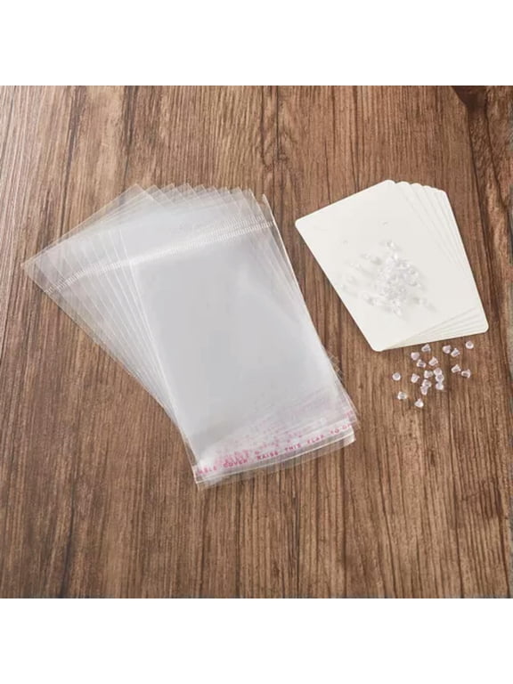 1Set Paper Jewelry Earrings Holder Display Cards Rectangle With Plastic Ear Nuts-White